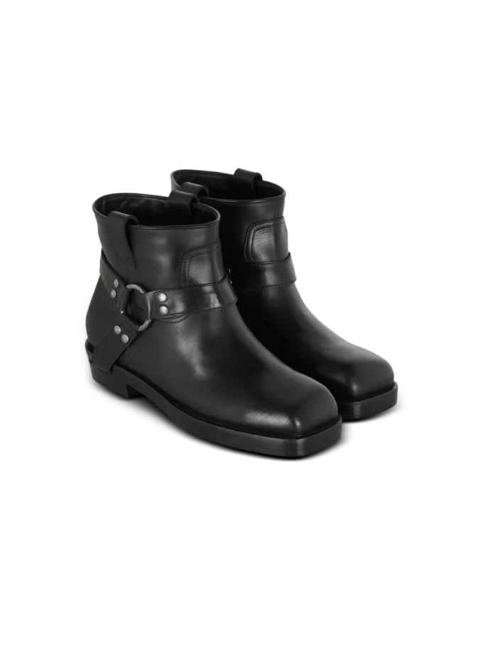Calfskin leather biker ankle boots