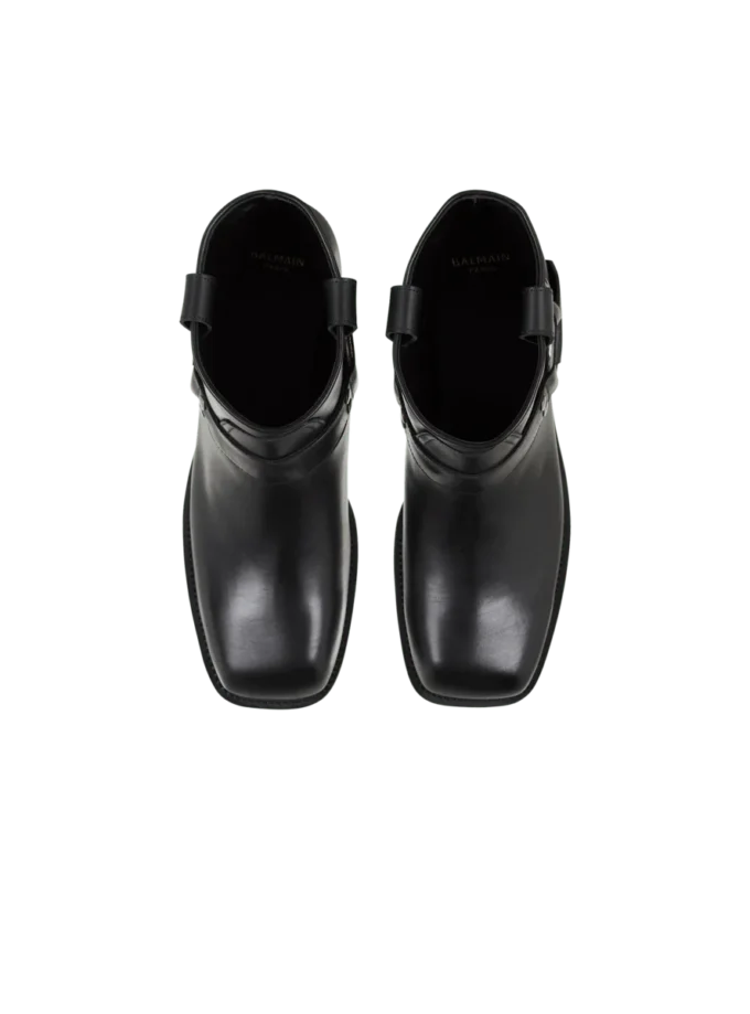 Calfskin leather biker ankle boots