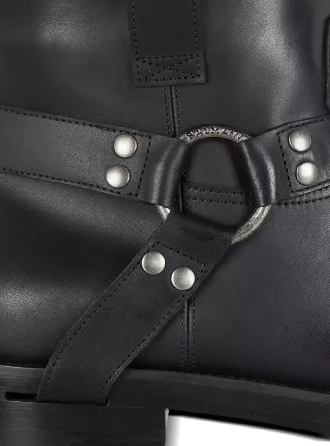 Calfskin leather biker ankle boots
