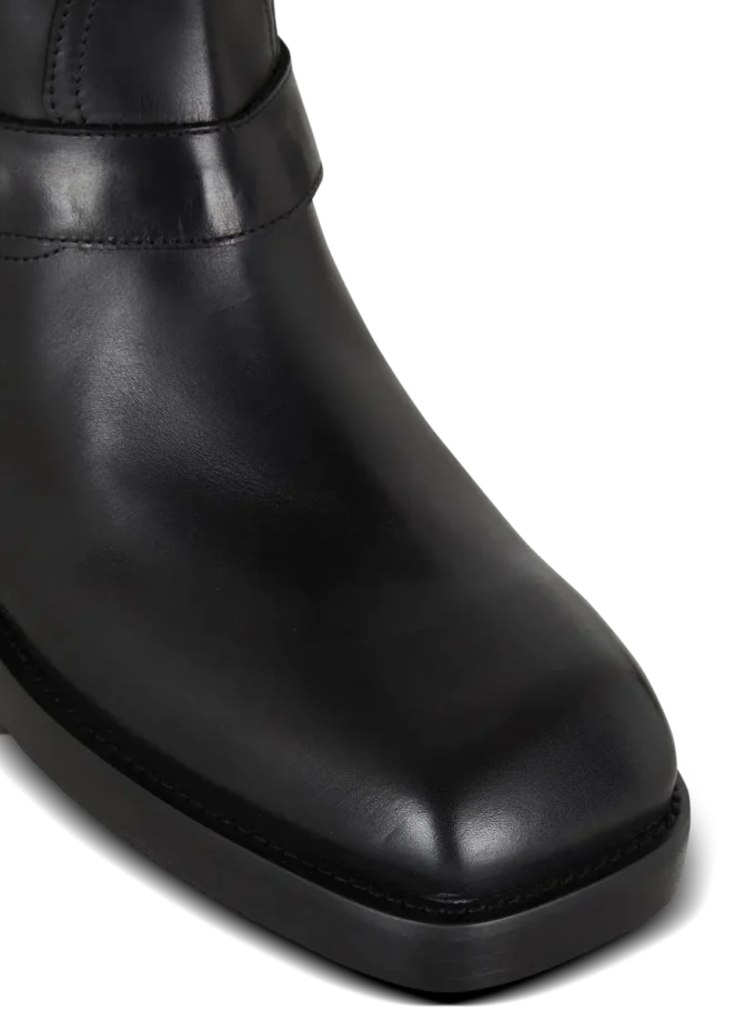 Calfskin leather biker ankle boots