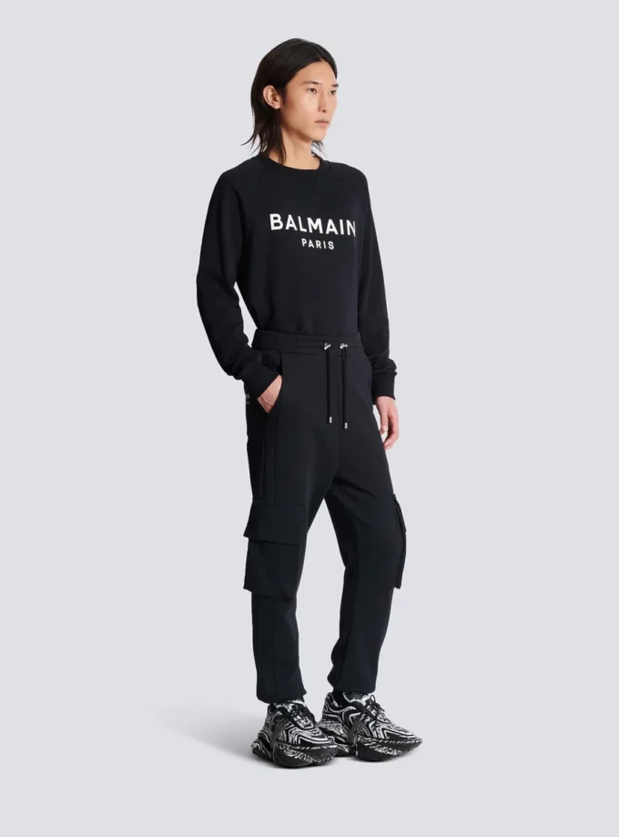 Cargo joggers with Balmain Paris print