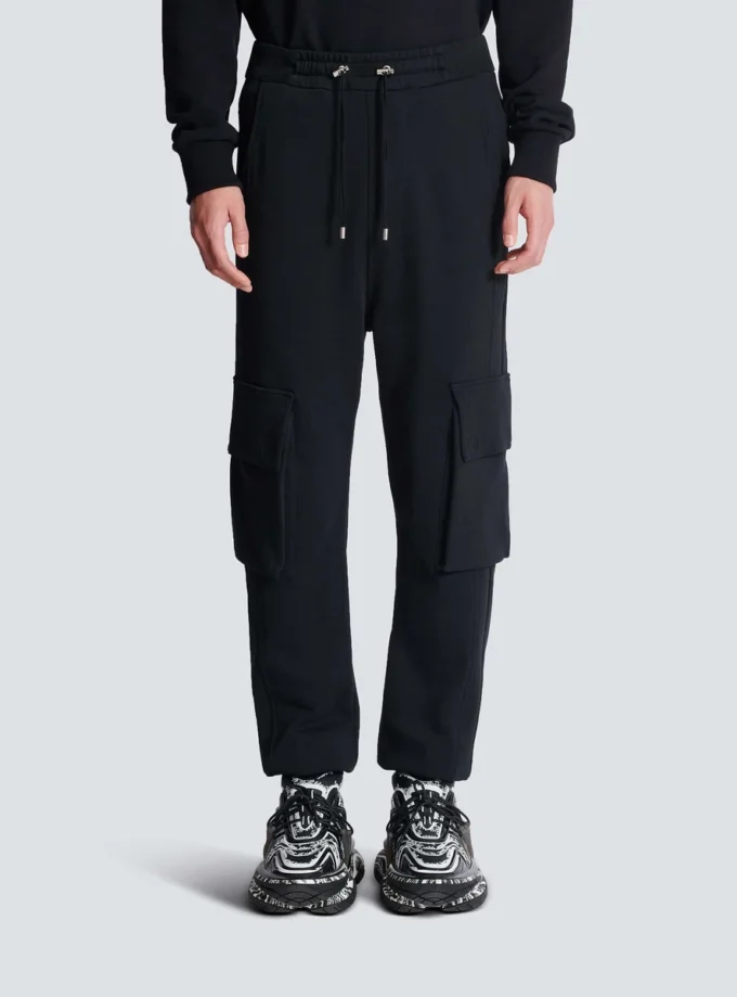 Cargo joggers with Balmain Paris print