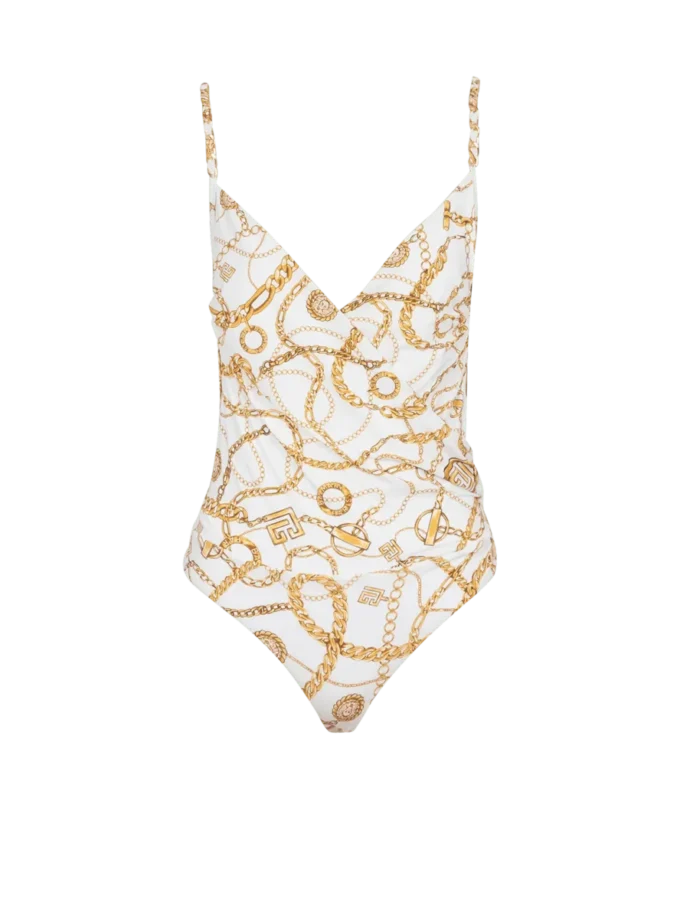 Chaînes pattern printed one-piece swimsuit Chaînes pattern printed one-piece swimsuit