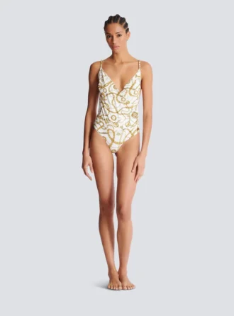 Chaînes pattern printed one-piece swimsuit