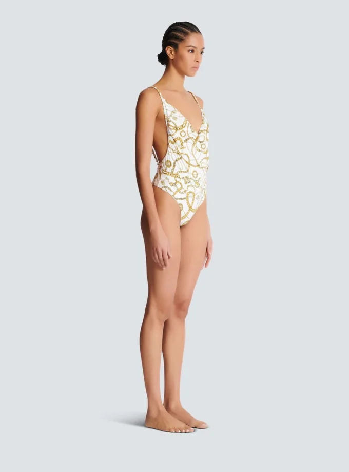 Chaînes pattern printed one-piece swimsuit Chaînes pattern printed one-piece swimsuit