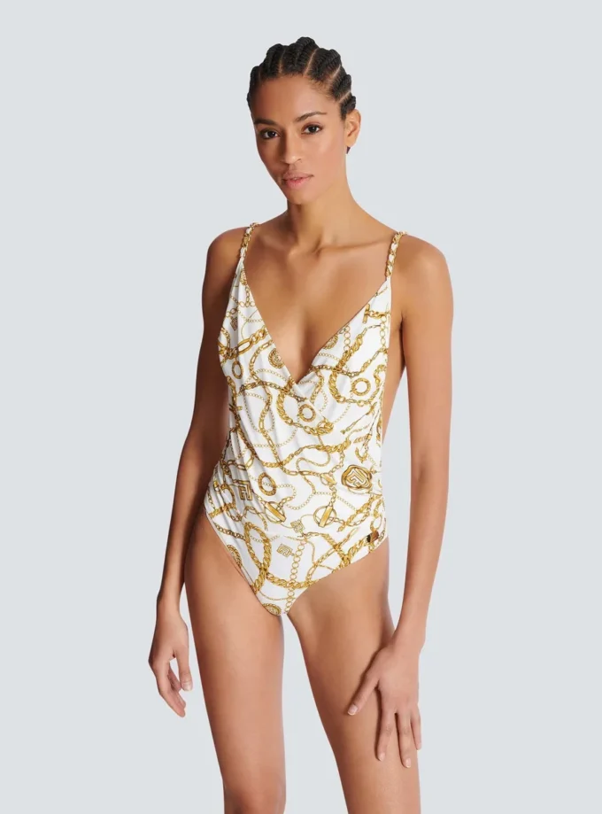 Chaînes pattern printed one-piece swimsuit Chaînes pattern printed one-piece swimsuit