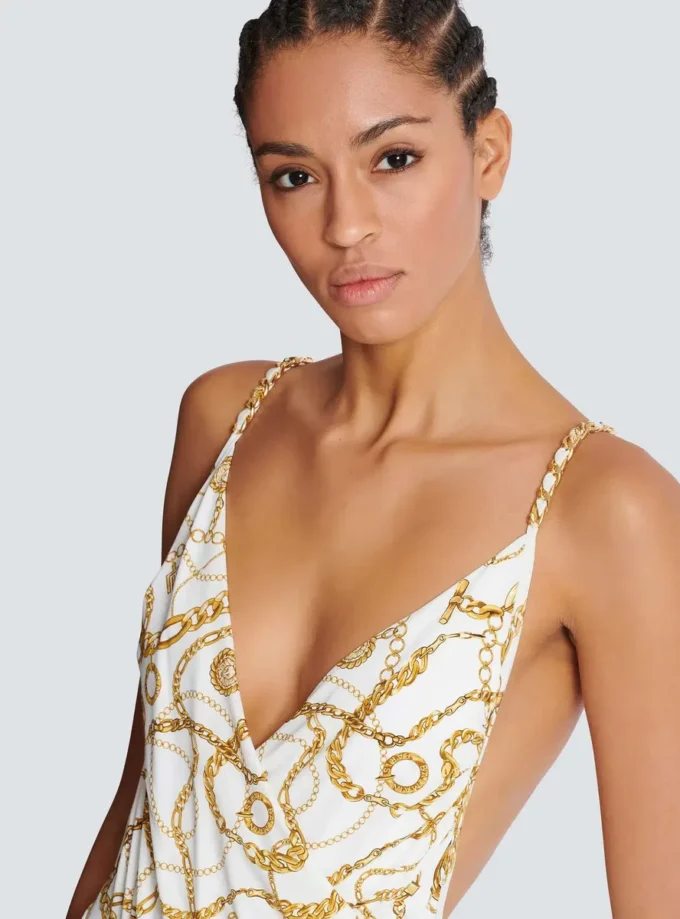 Chaînes pattern printed one-piece swimsuit Chaînes pattern printed one-piece swimsuit