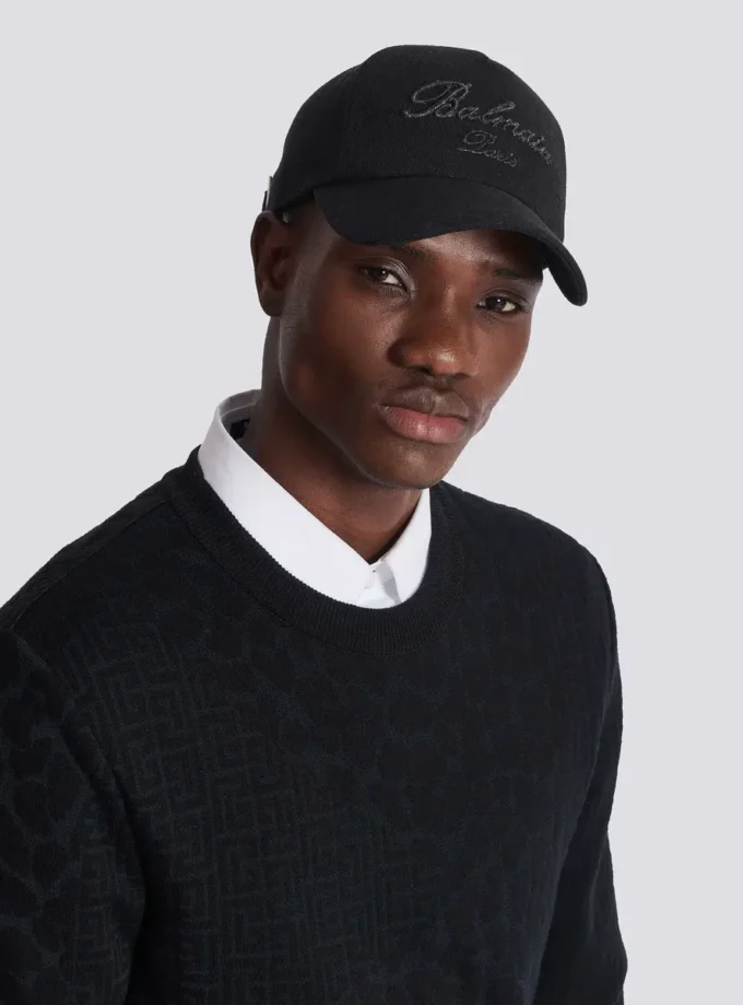 Cotton baseball cap with Balmain Signature embroidery