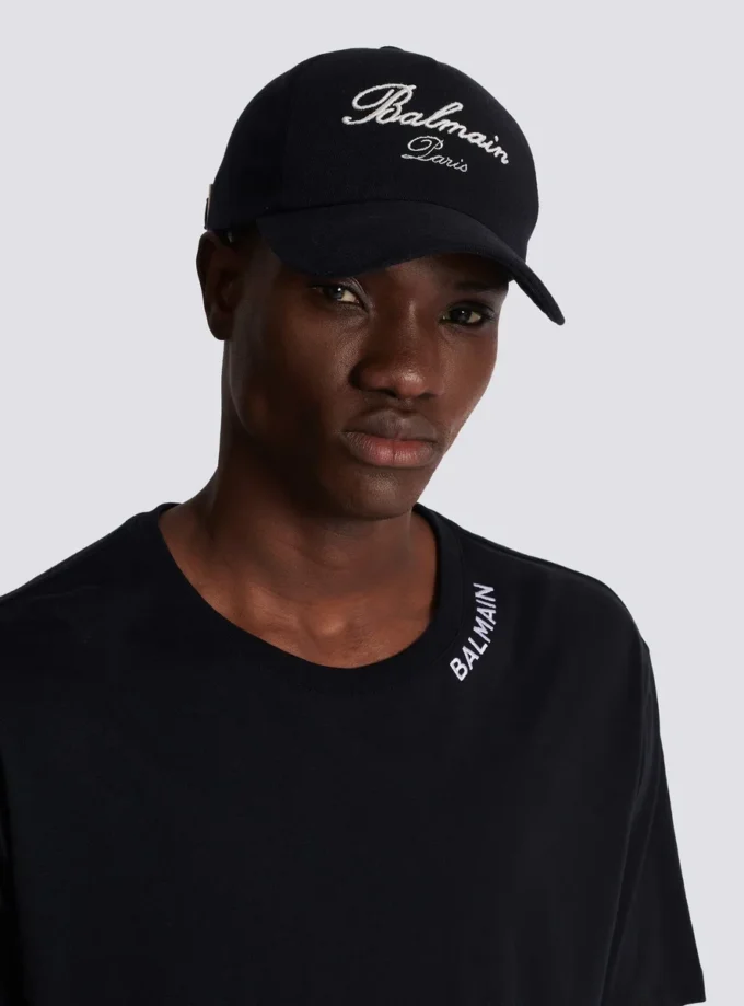 Cotton cap with Balmain Signature embroidery