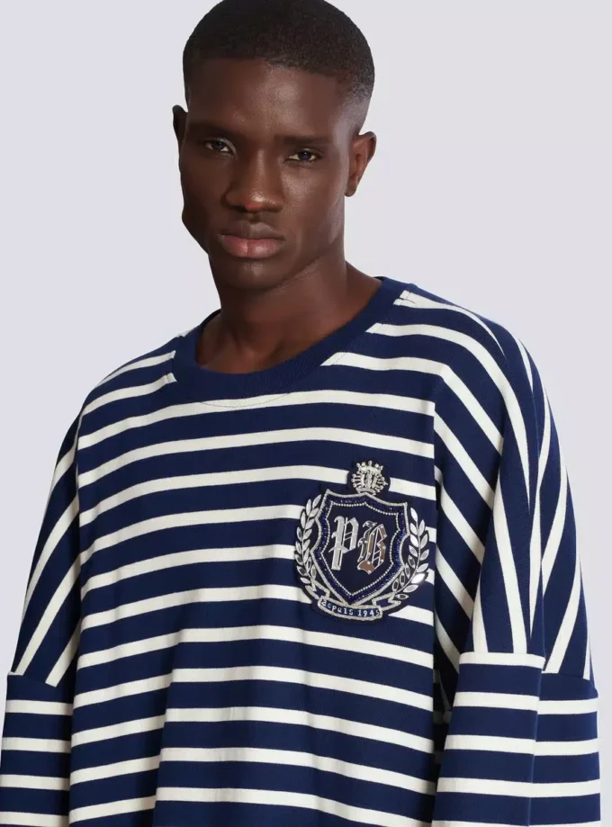 Cotton College Emblem sweatshirt with Breton stripes