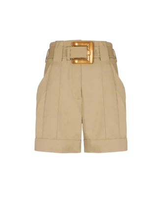 Cotton gabardine shorts with belt