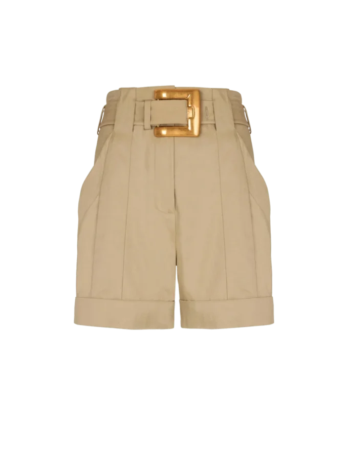 Cotton gabardine shorts with belt