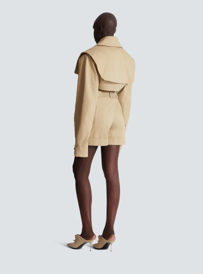Cotton gabardine shorts with belt