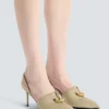 Cotton gabardine slingbacks with piercing