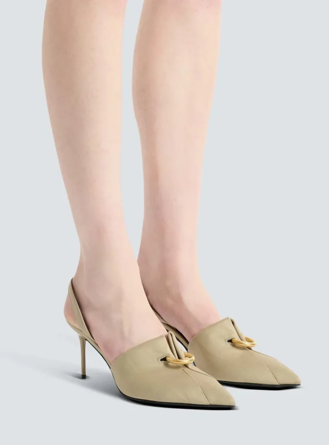 Cotton gabardine slingbacks with piercing