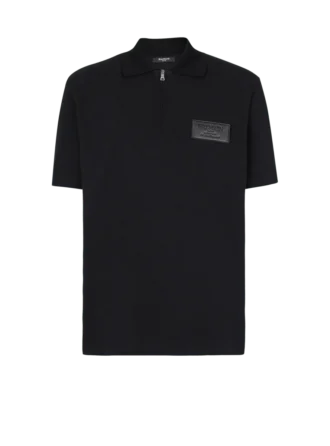 Cotton polo shirt with leather Balmain Couture label