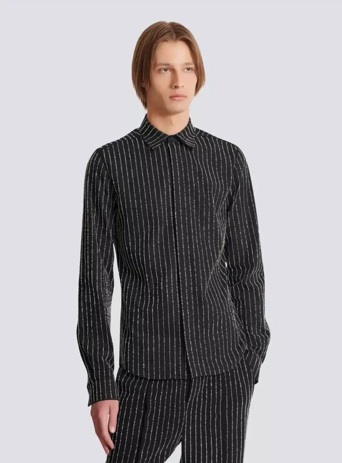 Cotton shirt with crystal stripes