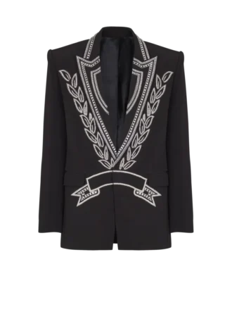 Crepe 1-button jacket with crystals