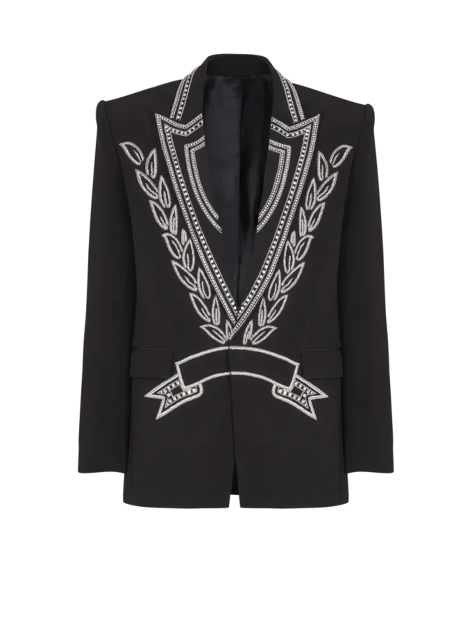 Crepe 1-button jacket with crystals