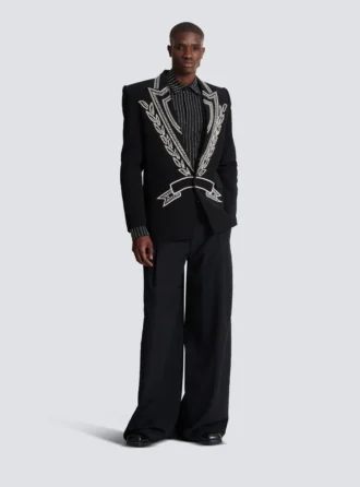 Crepe 1-button jacket with crystals