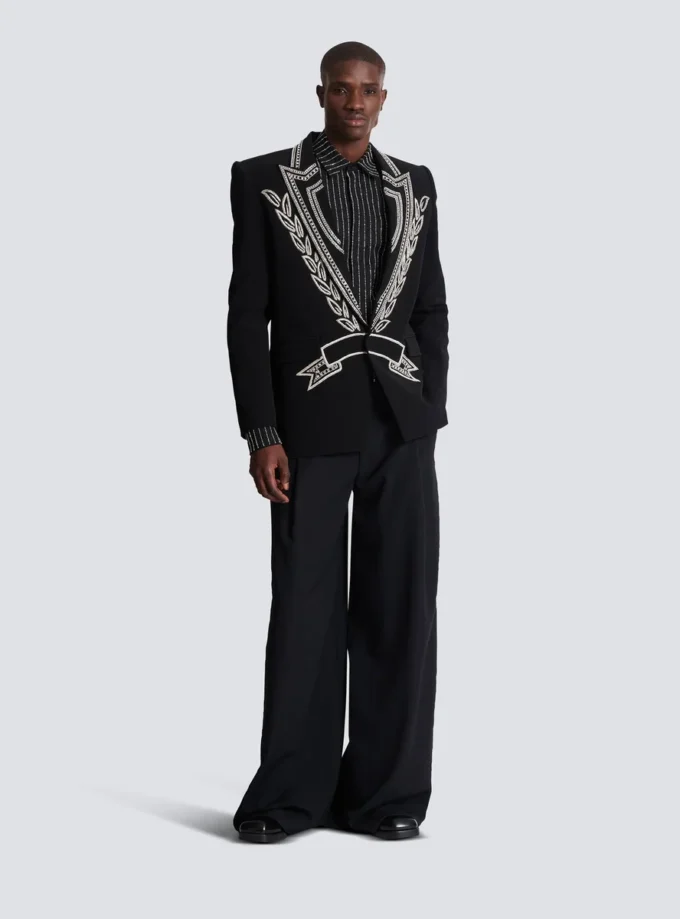 Crepe 1-button jacket with crystals