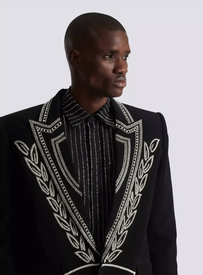 Crepe 1-button jacket with crystals