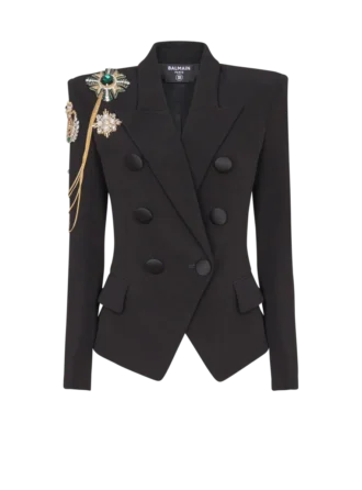Crepe 6-buttons jacket with embroidered patches