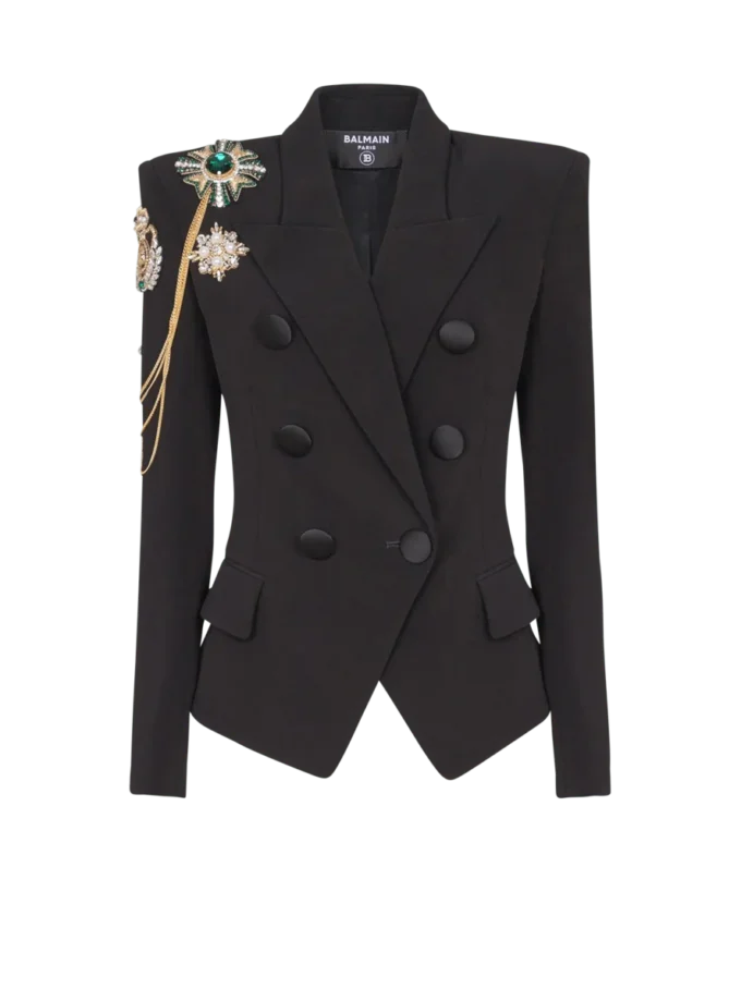 Crepe 6-buttons jacket with embroidered patches Crepe 6-buttons jacket with embroidered patches