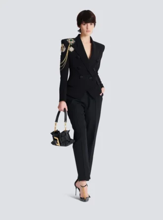 Crepe 6-buttons jacket with embroidered patches
