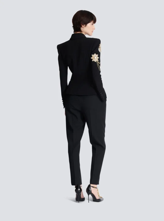 Crepe 6-buttons jacket with embroidered patches Crepe 6-buttons jacket with embroidered patches