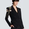 Crepe 6-buttons jacket with embroidered patches Crepe 6-buttons jacket with embroidered patches