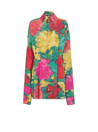 Crepe shirt dress with roses print