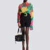 Crepe shirt dress with roses print