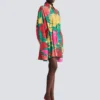 Crepe shirt dress with roses print