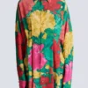 Crepe shirt dress with roses print
