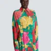 Crepe shirt dress with roses print