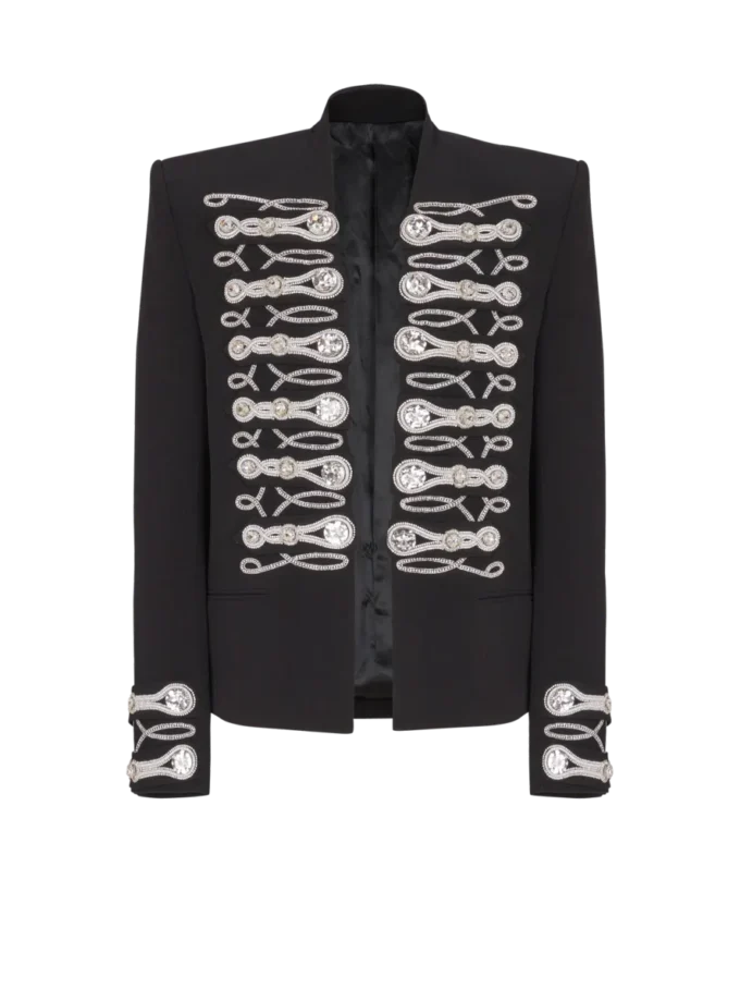 Crepe spencer jacket with embroidered frogging Crepe spencer jacket with embroidered frogging