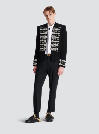 Crepe spencer jacket with embroidered frogging