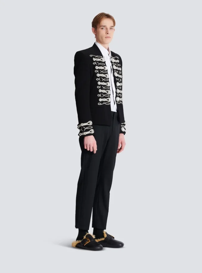 Crepe spencer jacket with embroidered frogging Crepe spencer jacket with embroidered frogging