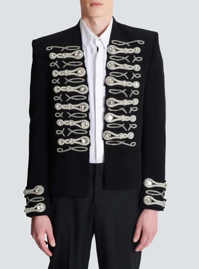 Crepe spencer jacket with embroidered frogging Crepe spencer jacket with embroidered frogging