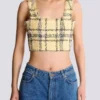 Crop top in glitter plaid tweed