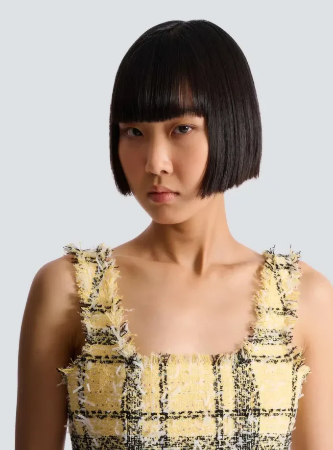Crop top in glitter plaid tweed
