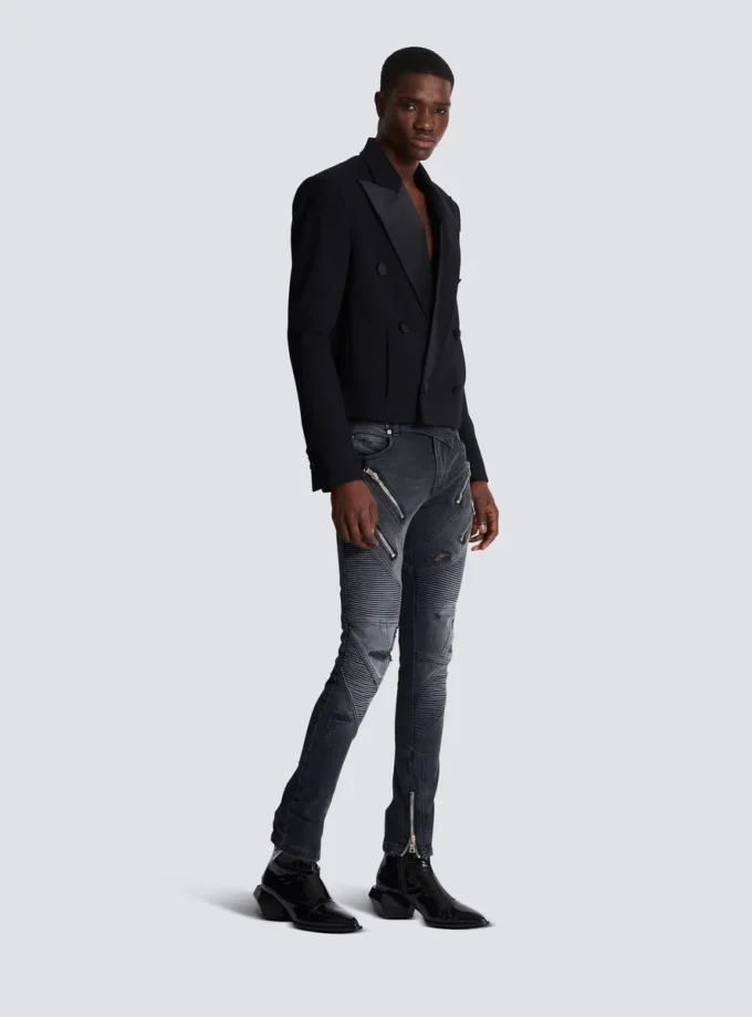 Cropped double crepe jacket