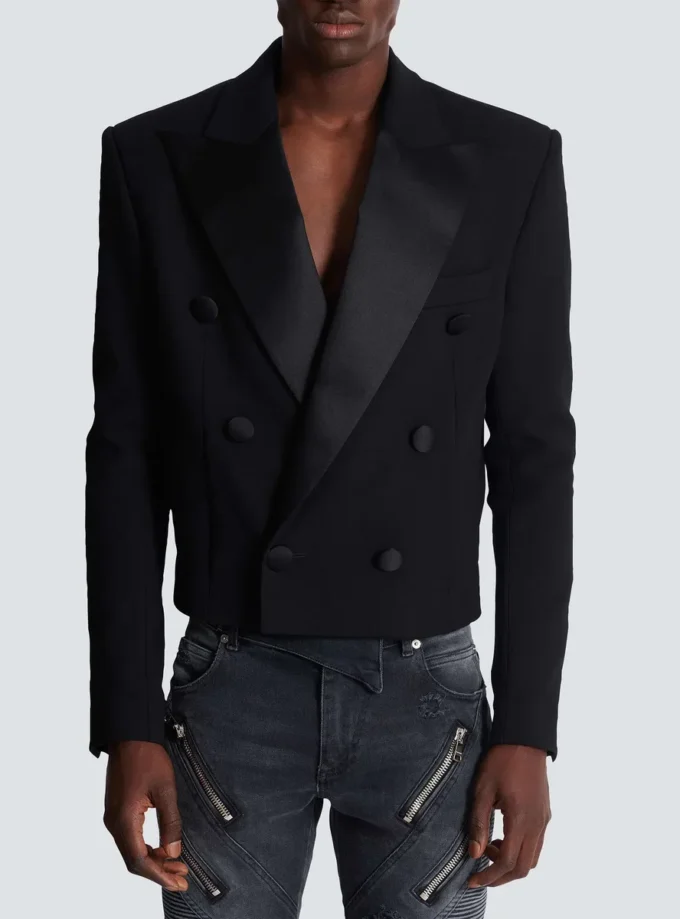 Cropped double crepe jacket