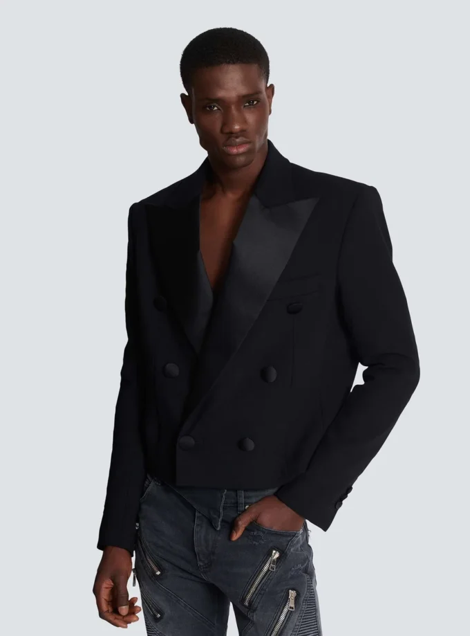 Cropped double crepe jacket