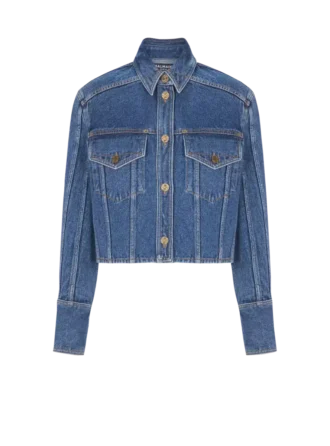 Cropped faded denim jacket