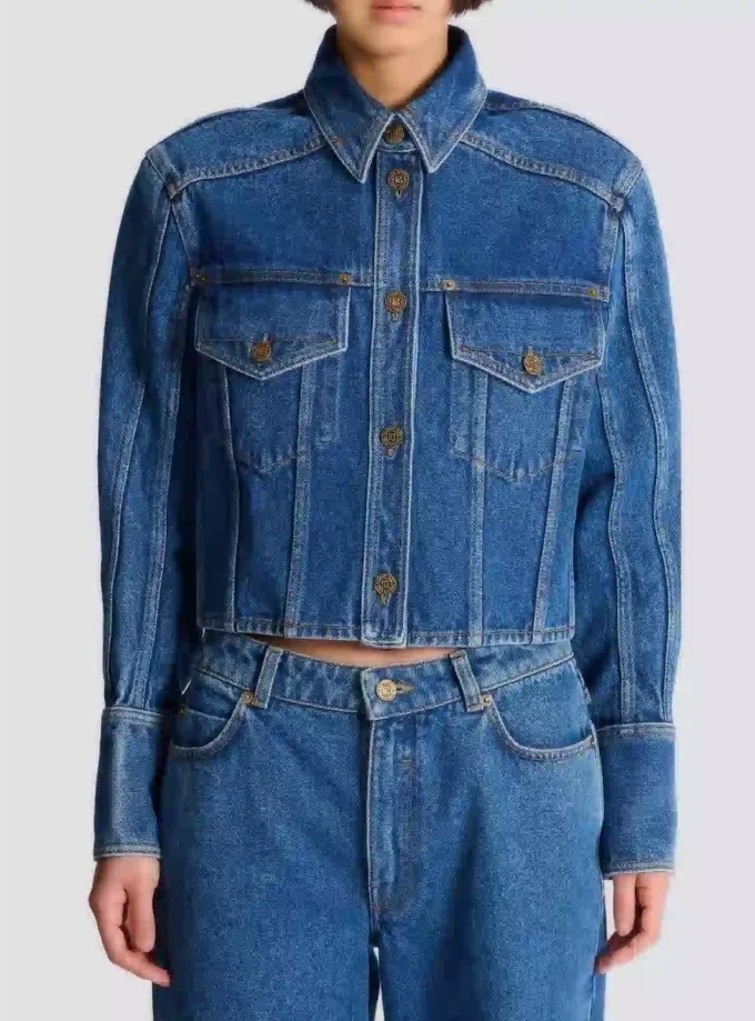 Cropped faded denim jacket Cropped faded denim jacket