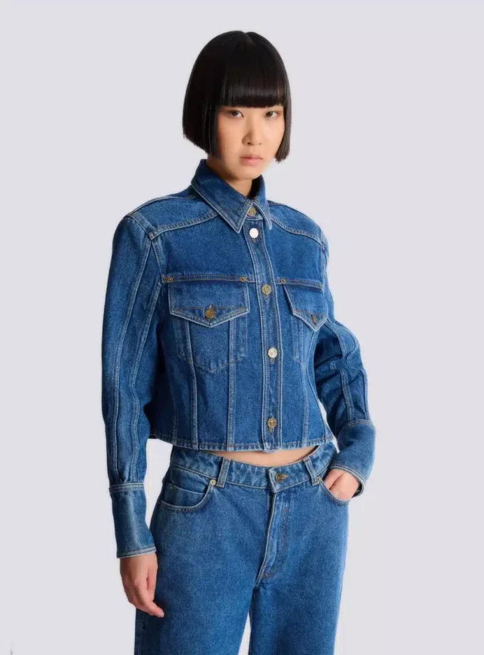 Cropped faded denim jacket Cropped faded denim jacket
