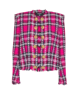 Cropped jacket in glitter plaid tweed