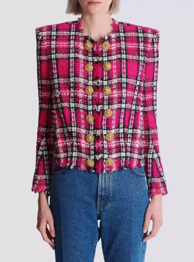 Cropped jacket in glitter plaid tweed Cropped jacket in glitter plaid tweed